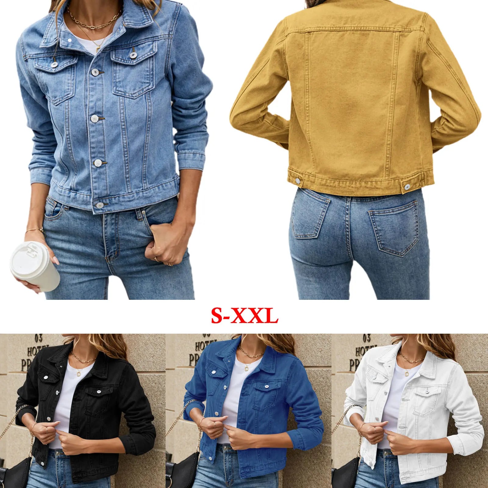 Women's Denim Jacket – Slim Fit Long Sleeve Fall Winter Coat