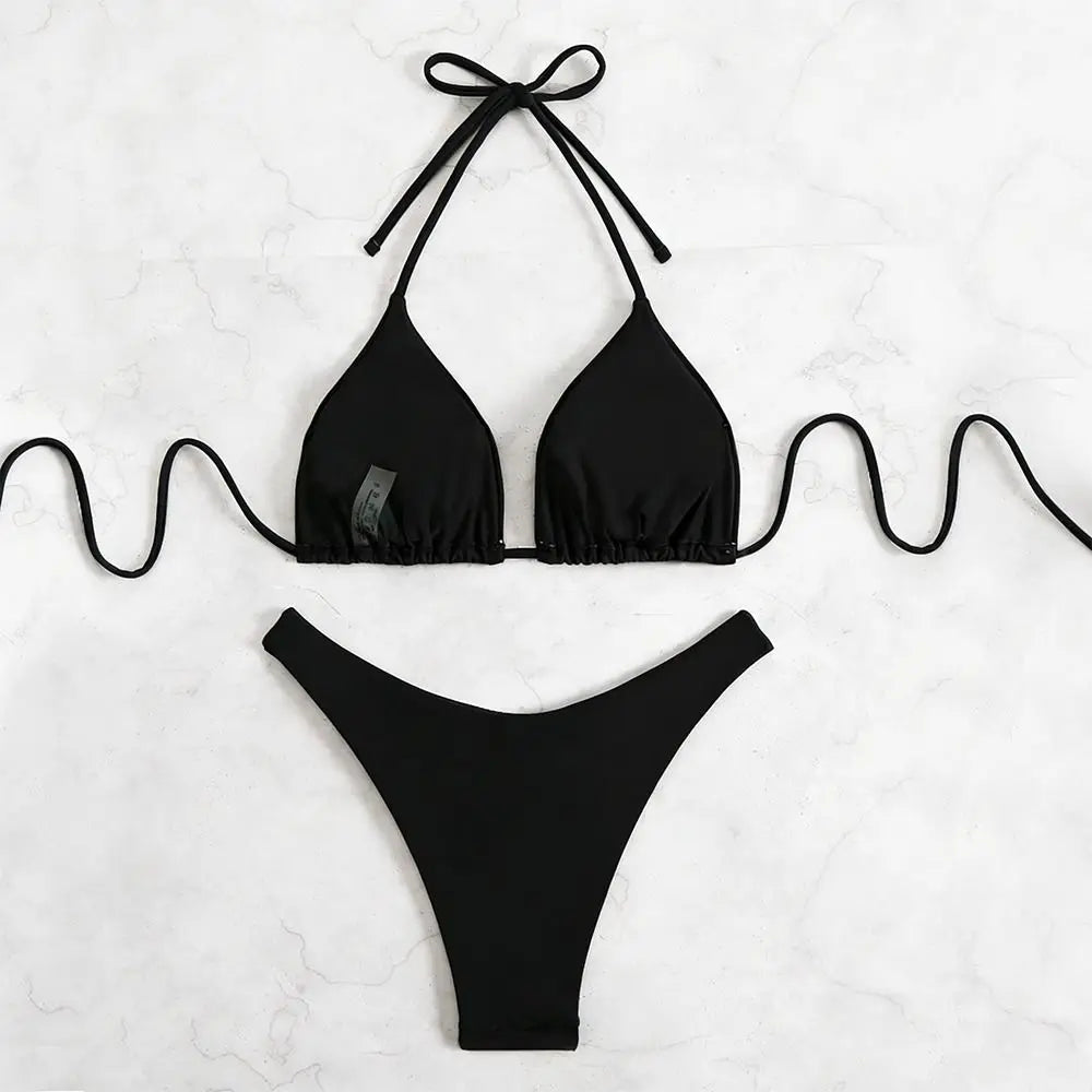 2Pcs/Set Fashion Summer Beach Bikini Brazilian Halter Women Swimsuit Bathing Suit Casual Swimwear Holiday