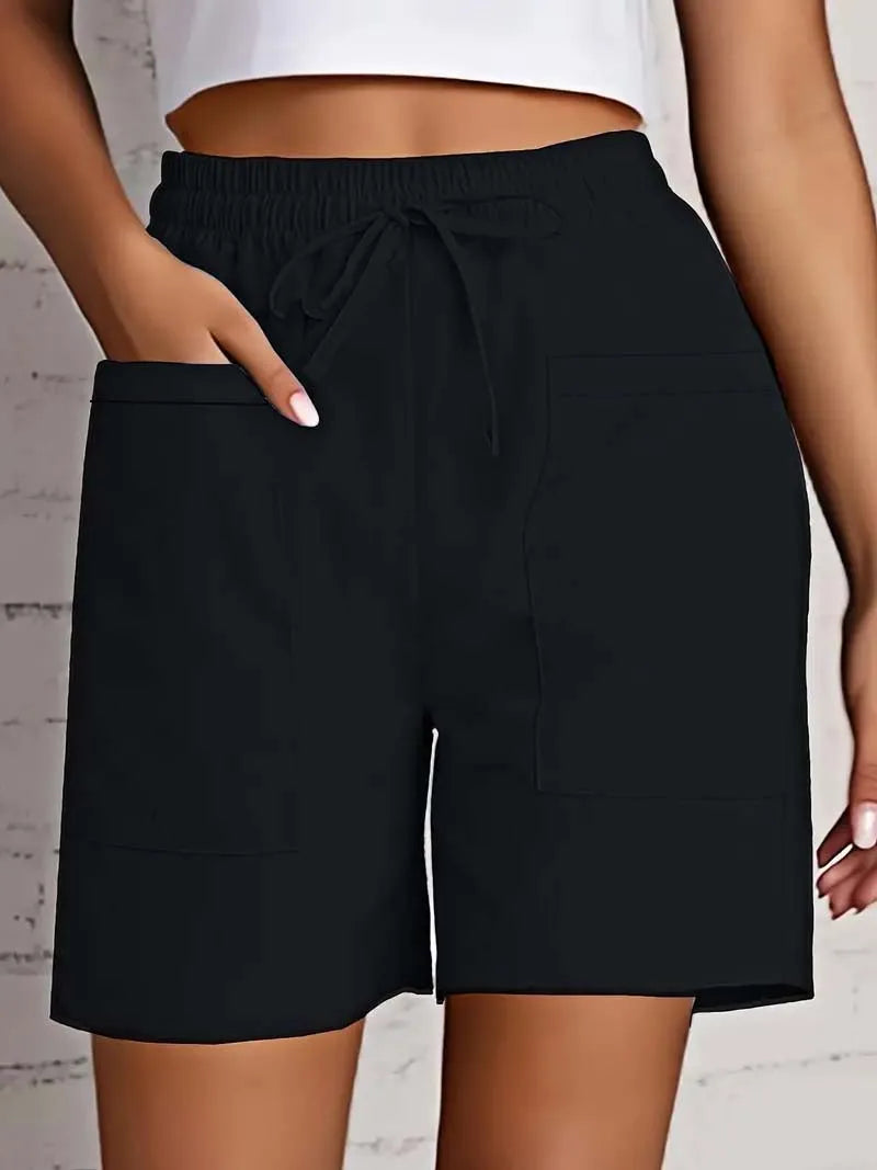 Women's High Waist Casual Shorts – Loose Fit with Pockets