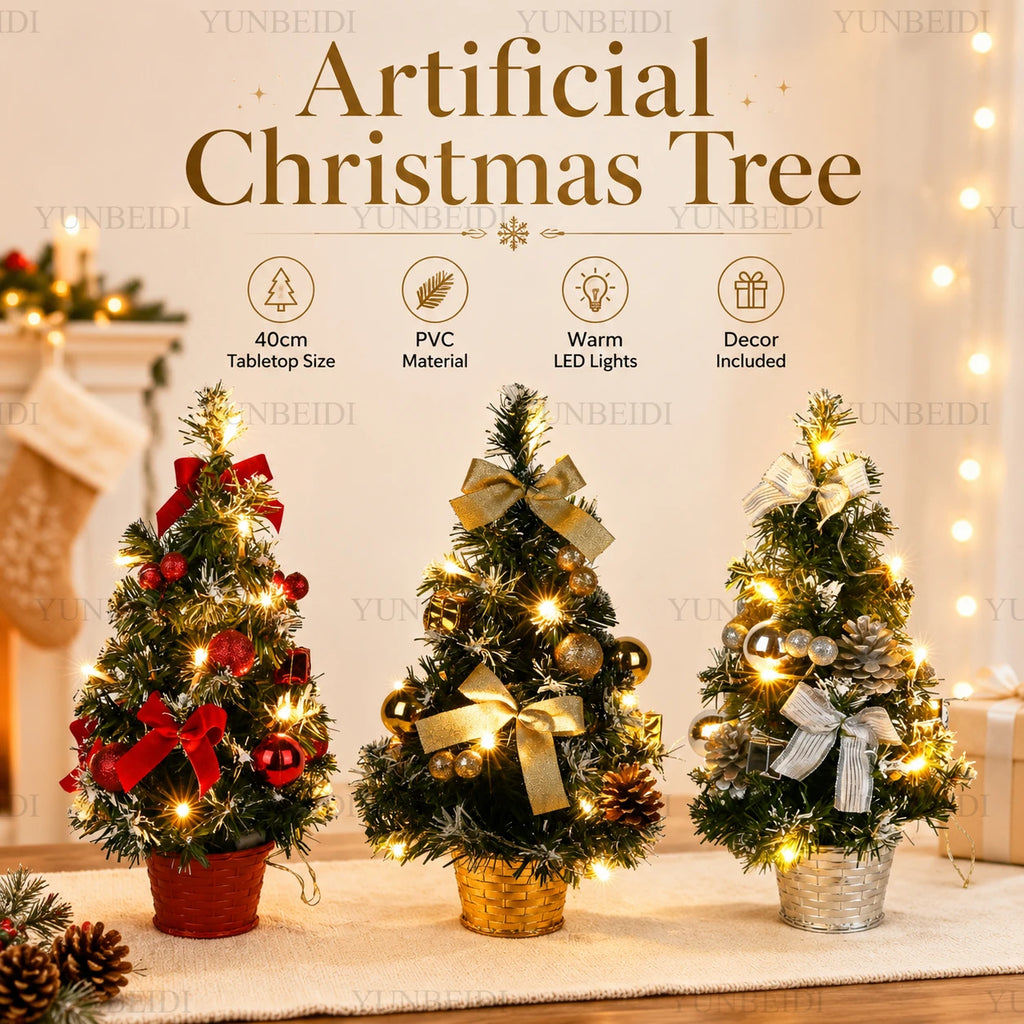 40cm Decorated LED Tabletop Christmas Tree – Gold, Red or Silver