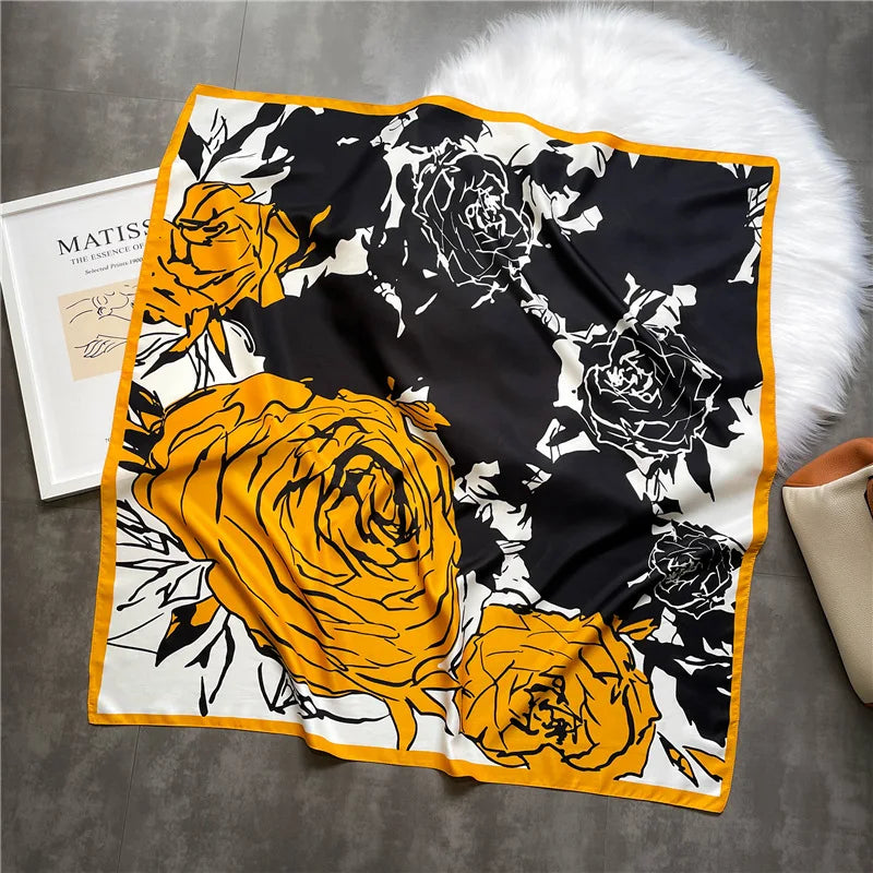Women's Floral Silk Square Scarf – 90×90cm Headwrap & Hijab