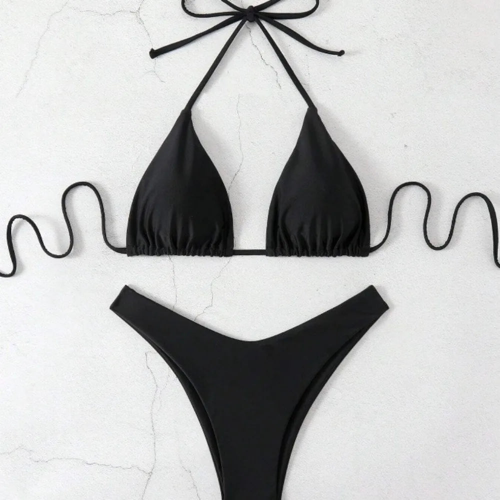 2Pcs/Set Fashion Summer Beach Bikini Brazilian Halter Women Swimsuit Bathing Suit Casual Swimwear Holiday