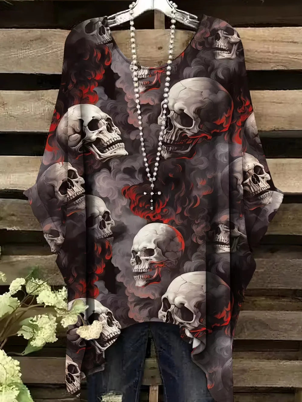 Women's Gothic Skull Print T-Shirt – Bohemian Oversized Y2K Top