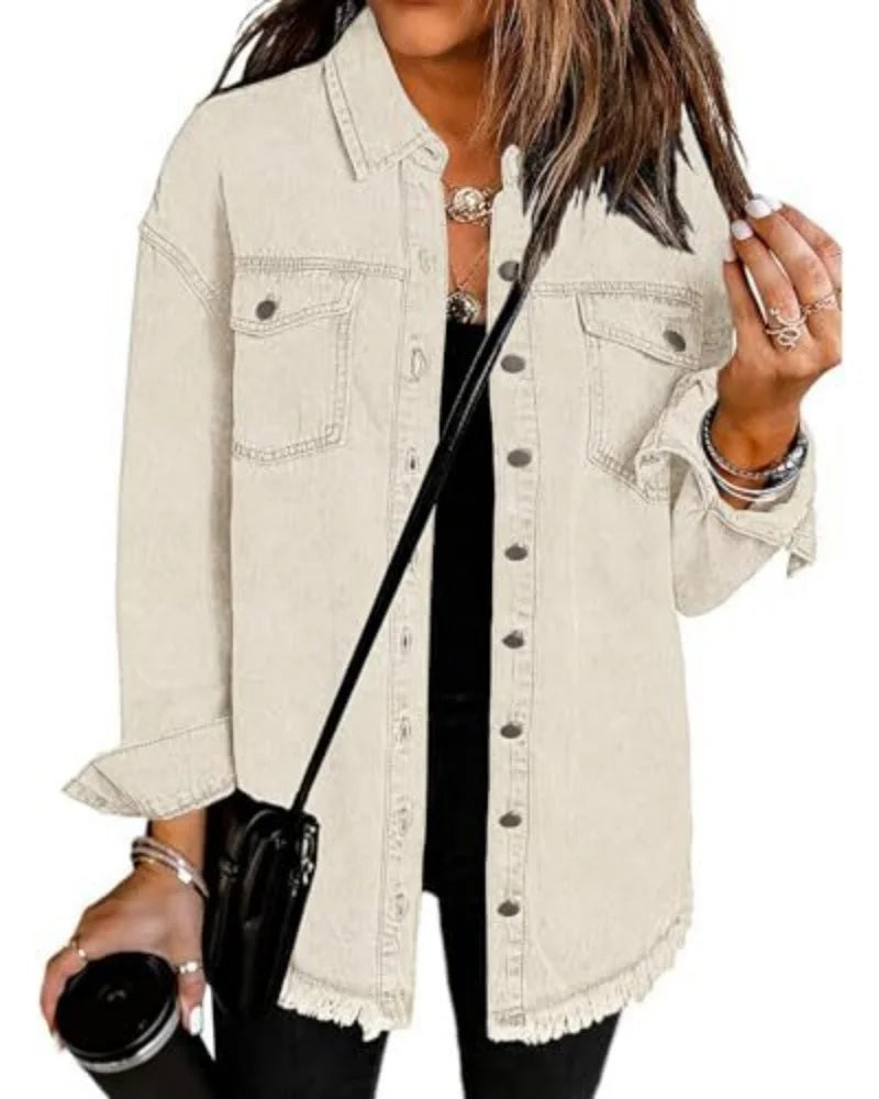 Trendy Washed Denim Jacket – Women's Casual Classic Fit