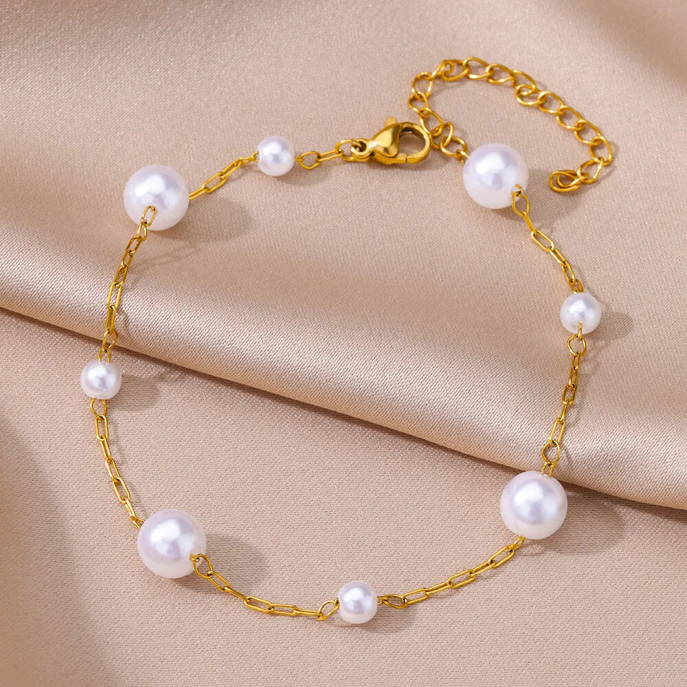Women's Gold Pearl Anklet – Stainless Steel Summer Beach Ankle Bracelet