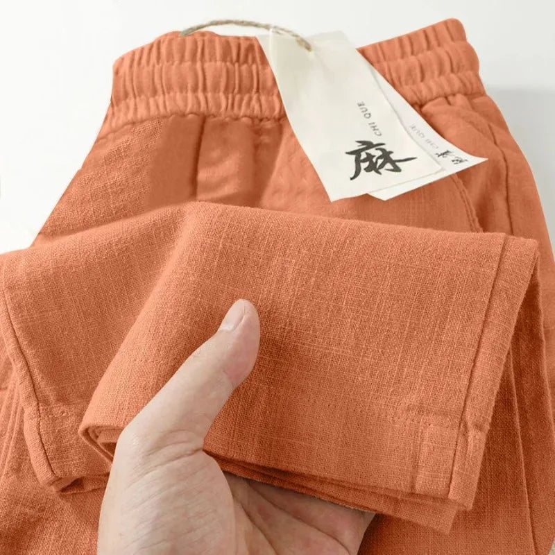 Women's Linen Wide-Leg Trousers – High Waist Casual Summer Pants