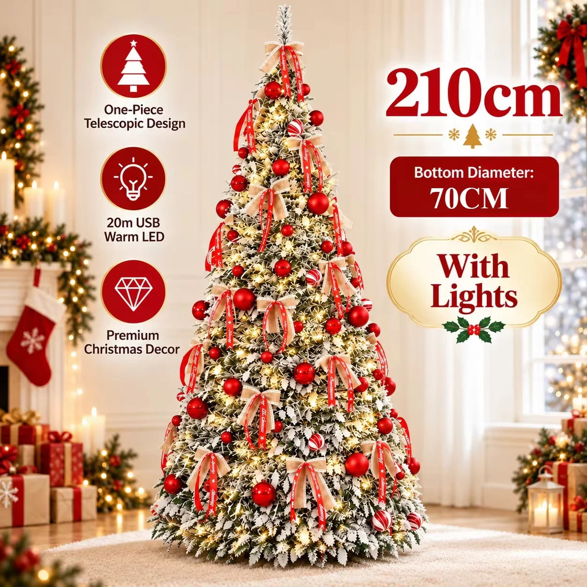 Foldable Christmas Tree – 120–210cm, With or Without Lights