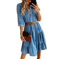 Denim Dress with Belt – 3/4 Sleeve