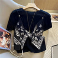 Women's Silk Scarf Splicing T-Shirt – Fake Two-Piece Summer Top