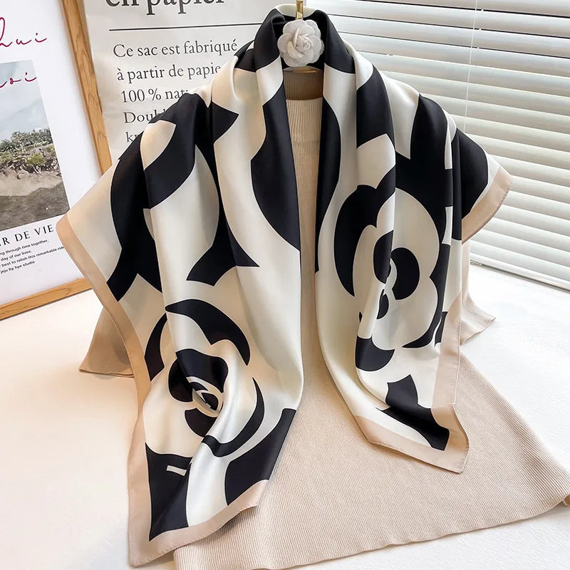 Women's Floral Silk Square Scarf – 90×90cm Headwrap & Hijab