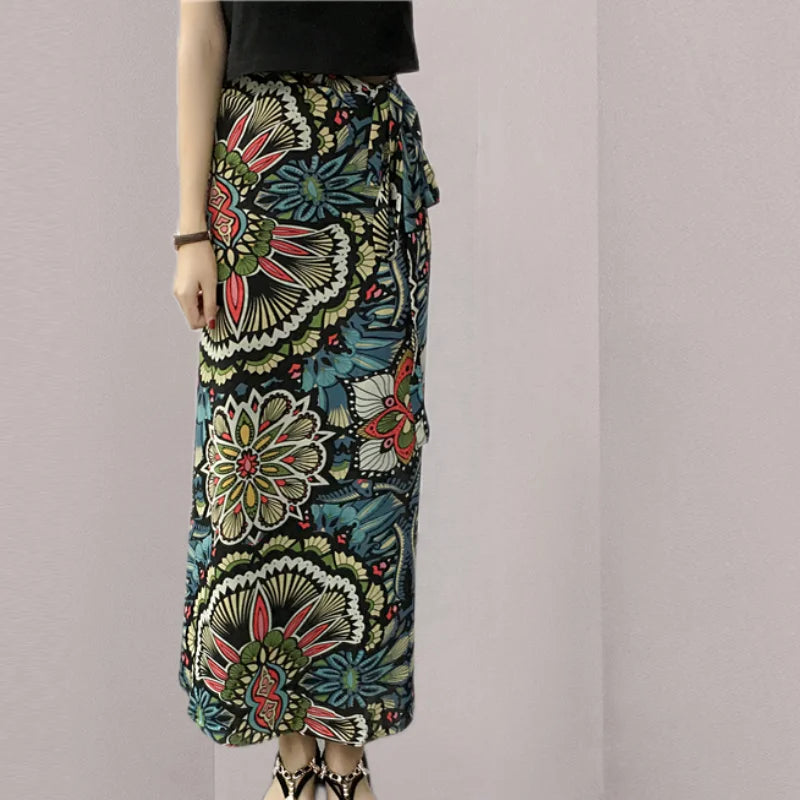 Floral Print Maxi Skirt | Bohemian High Waist Wrap Skirt for Women