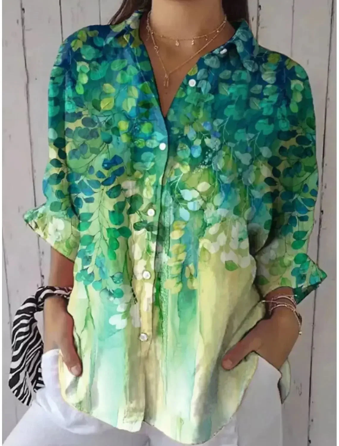 Women's casual floral blouse long sleeve button-down shirt 