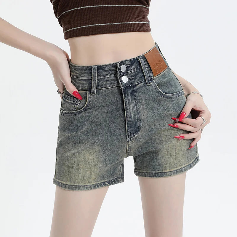 Women's High Waist Denim Shorts – Retro Button Loose Fit Summer Shorts