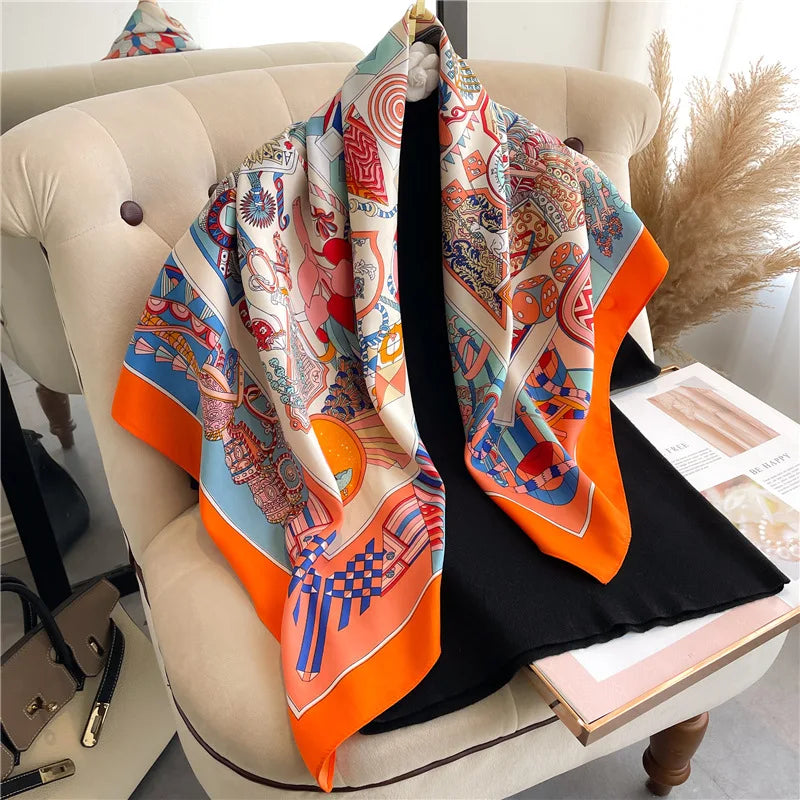 Women's Floral Silk Square Scarf – 90×90cm Headwrap & Hijab