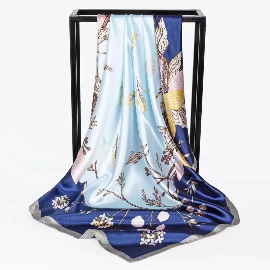 Women's Printed Square Silk Scarf – 90×90cm Headwrap & Bandana