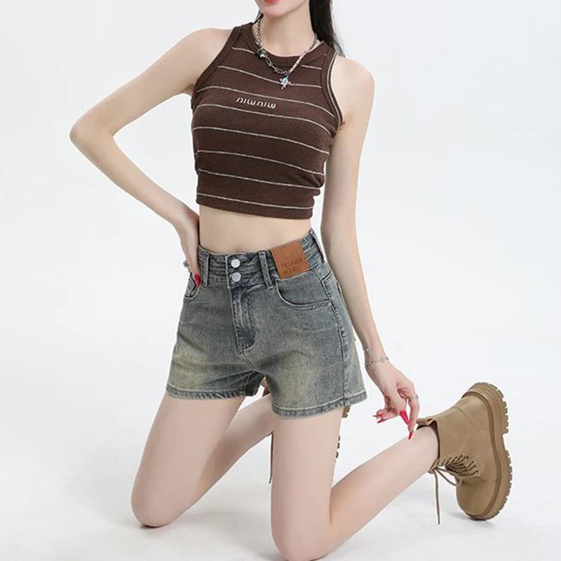 Women's High Waist Denim Shorts – Retro Button Loose Fit Summer Shorts