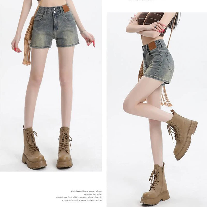 Women's High Waist Denim Shorts – Retro Button Loose Fit Summer Shorts