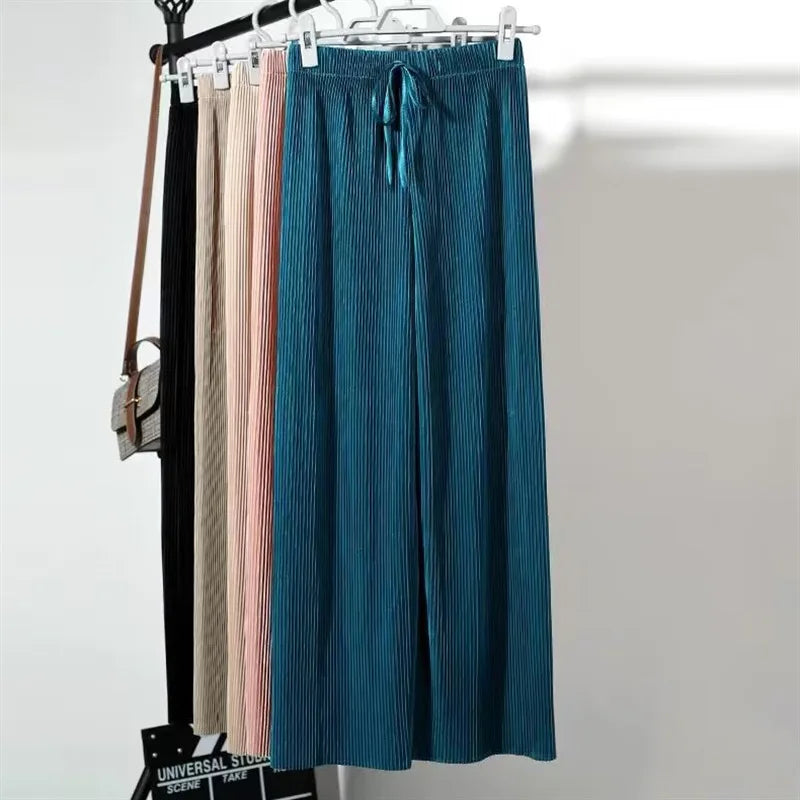 Wide Leg Pants for Women – Loose Fit Ice Silk Casual Cropped Trousers