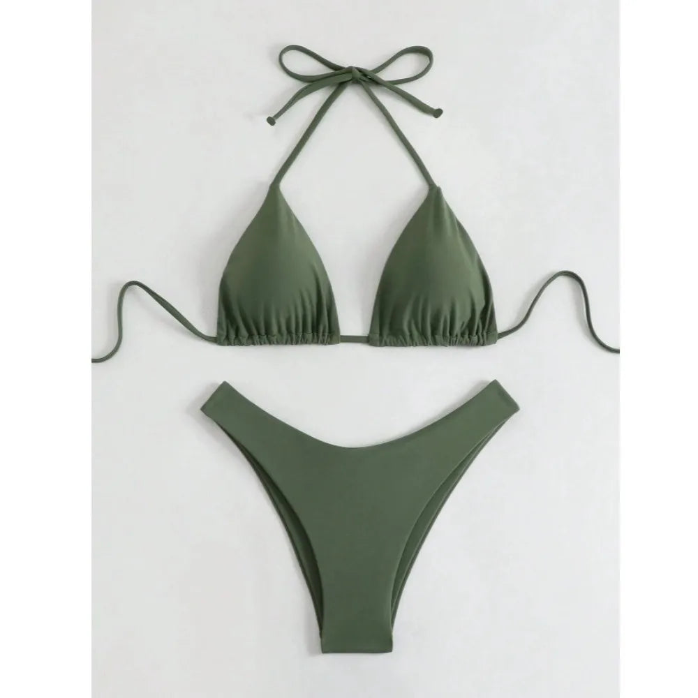 2Pcs/Set Fashion Summer Beach Bikini Brazilian Halter Women Swimsuit Bathing Suit Casual Swimwear Holiday