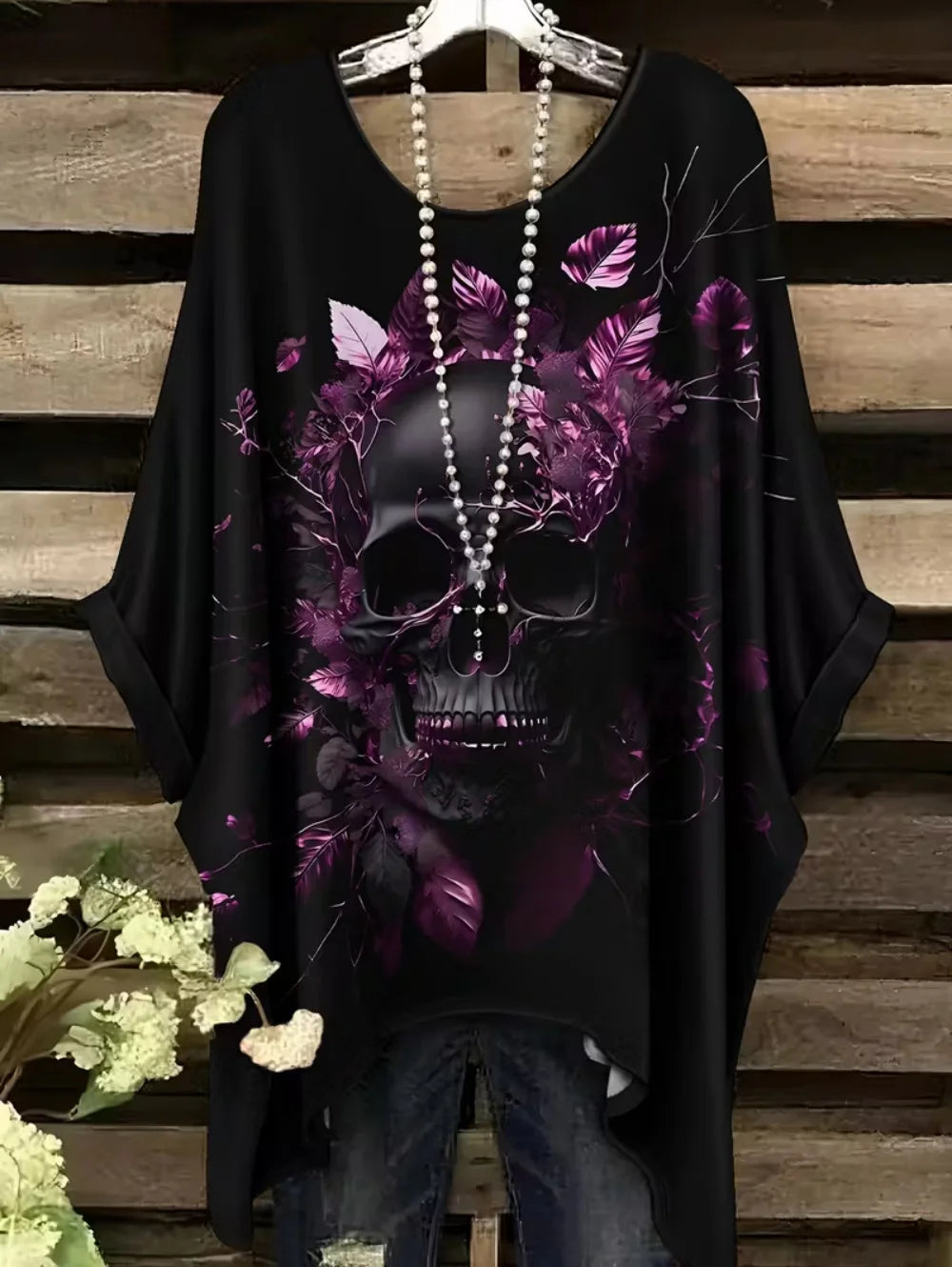 Women's Gothic Skull Print T-Shirt – Bohemian Oversized Y2K Top