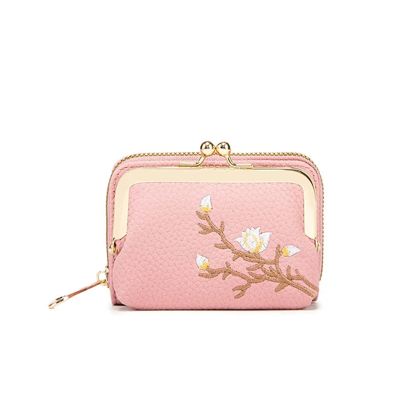 Women's PU Leather Short Wallet - Floral Pattern Large Capacity Purse with Money Hasp, Fashion Card Holder Coin Purse