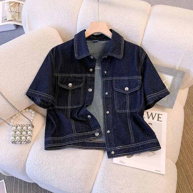 Women's short sleeve cropped denim jacket – vintage street style UK