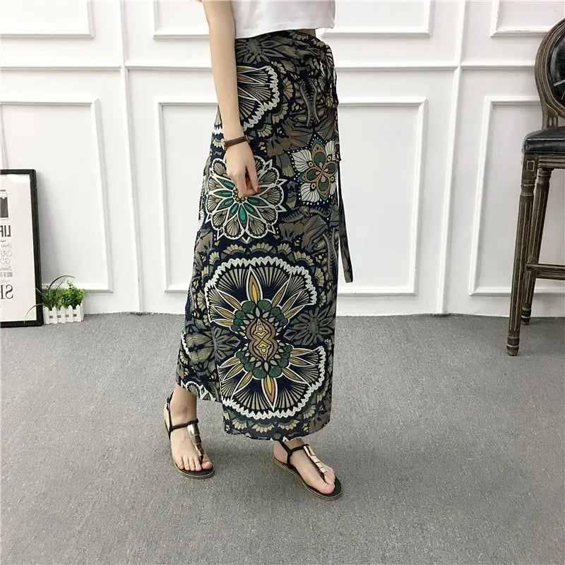 Floral Print Maxi Skirt | Bohemian High Waist Wrap Skirt for Women