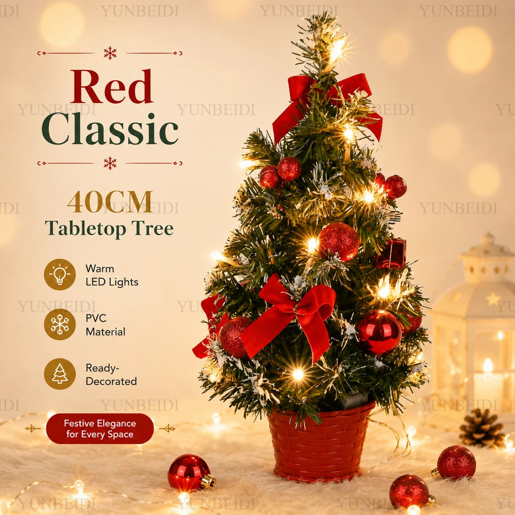 40cm Decorated LED Tabletop Christmas Tree – Gold, Red or Silver