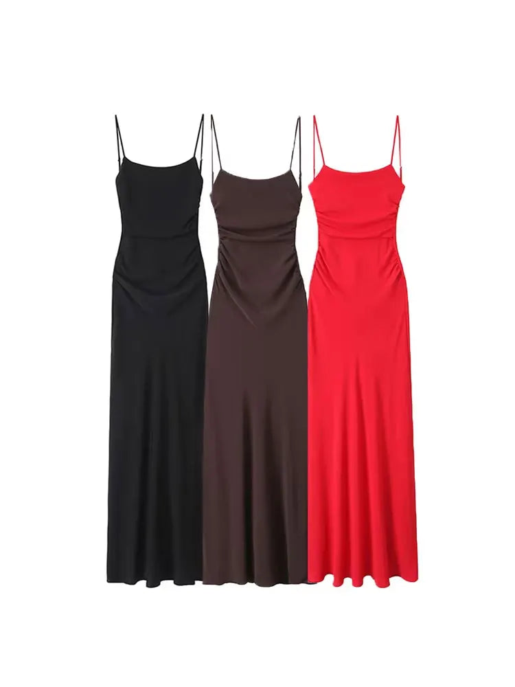 Draped Midi Dress – Straight Neck Women's
