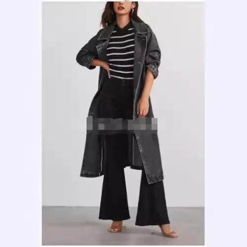 Denim Trench Coat – Washed Long Jacket for Women