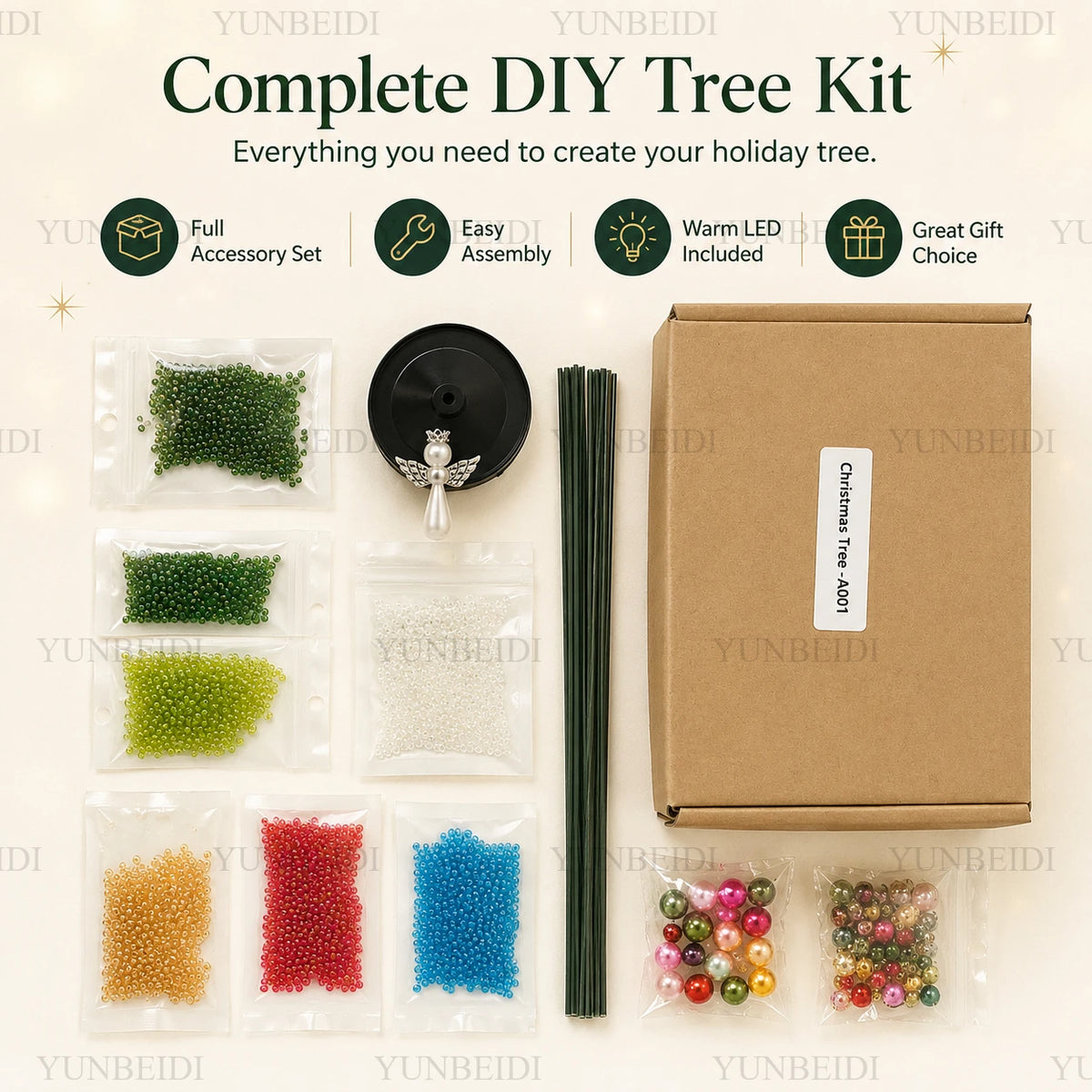 18cm DIY Beaded Christmas Tree Kit with LED Lights