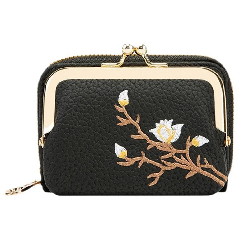 Women's PU Leather Short Wallet - Floral Pattern Large Capacity Purse with Money Hasp, Fashion Card Holder Coin Purse