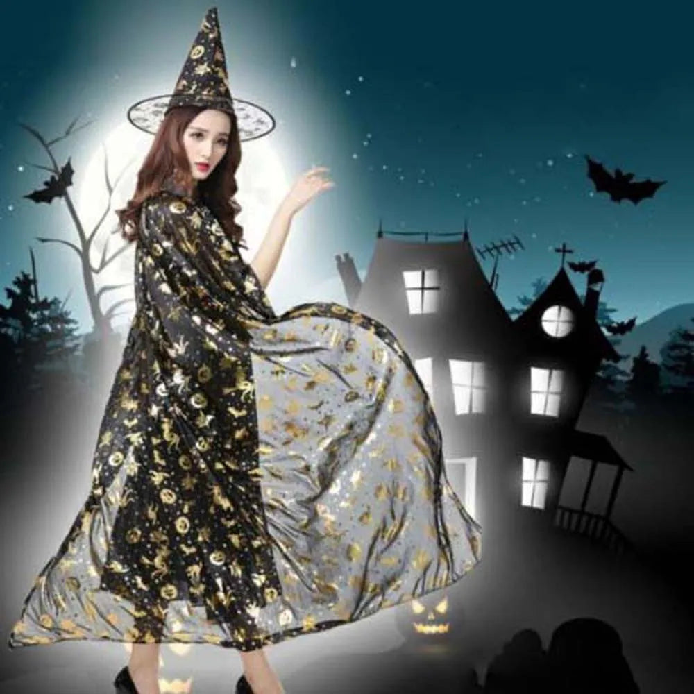 Halloween Witch Cloak & Hat Set | Pumpkin Bat Cosplay Costume