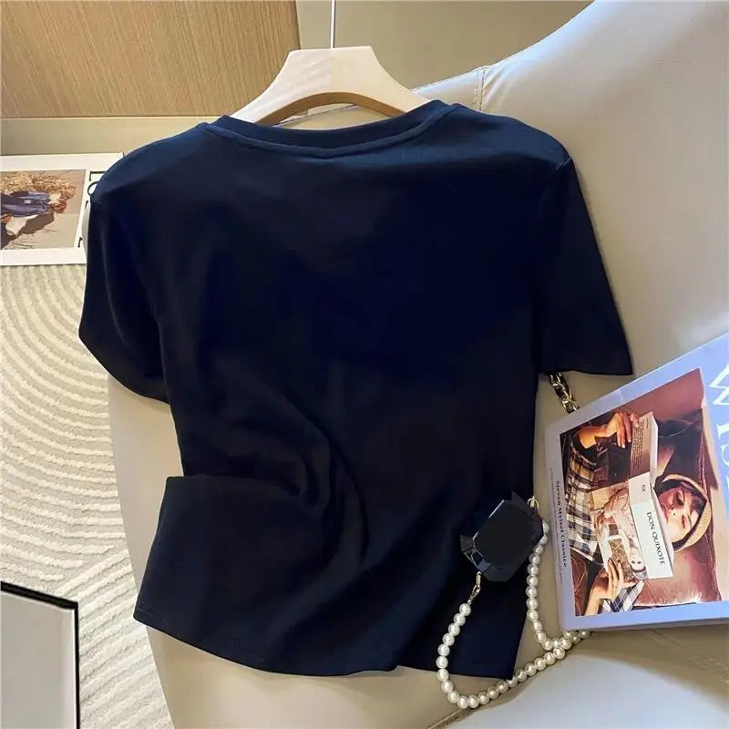 Women's Silk Scarf Splicing T-Shirt – Fake Two-Piece Summer Top