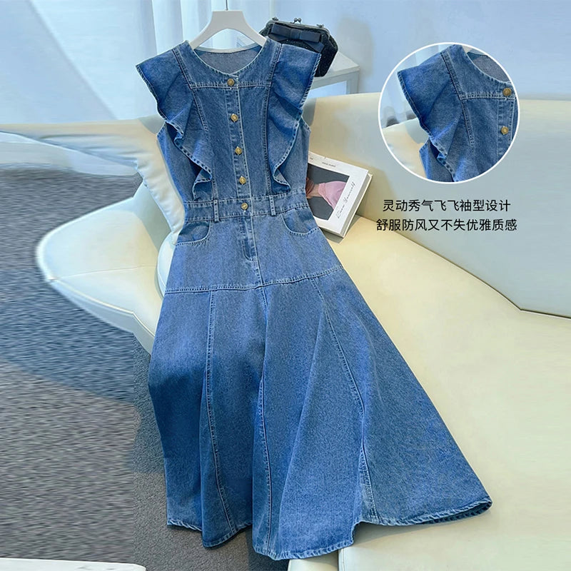 Plus Size Denim Midi Dress – Summer A‑Line