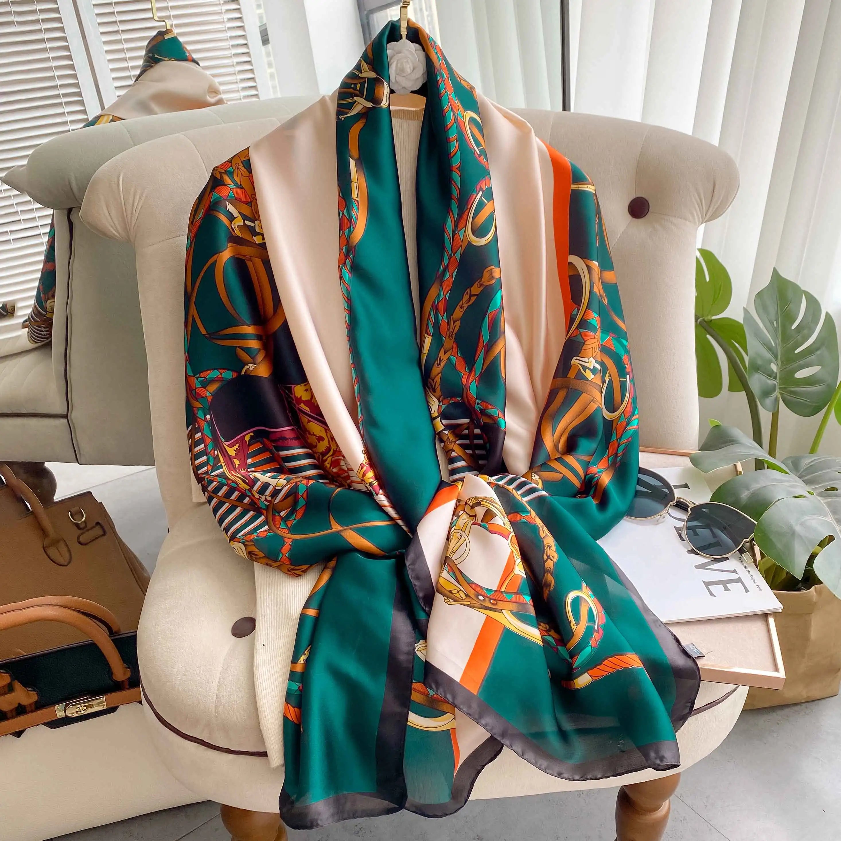 Women's Fashion Silk Scarf & Headwrap – 180×90cm