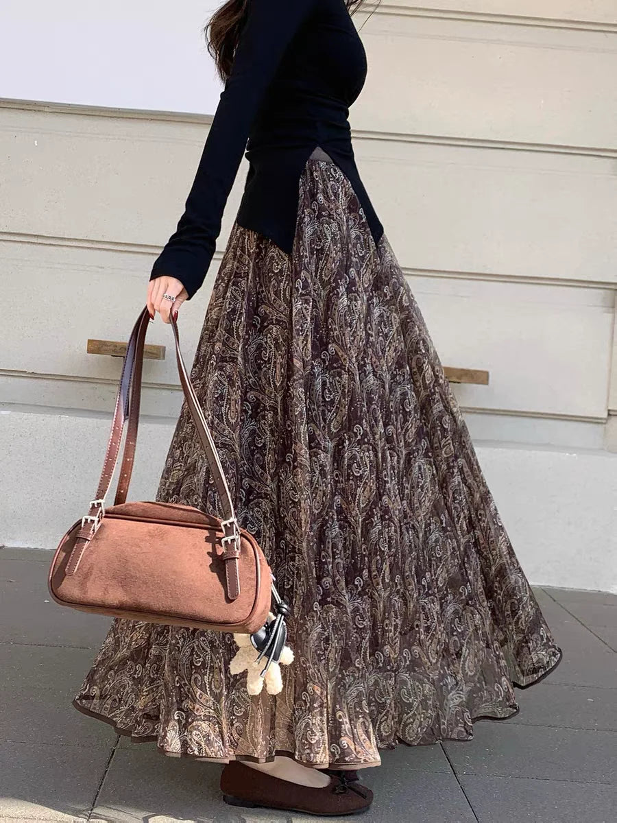 Floral Sheer Mesh Maxi Skirt | Boho A-Line Draped Skirt for Women