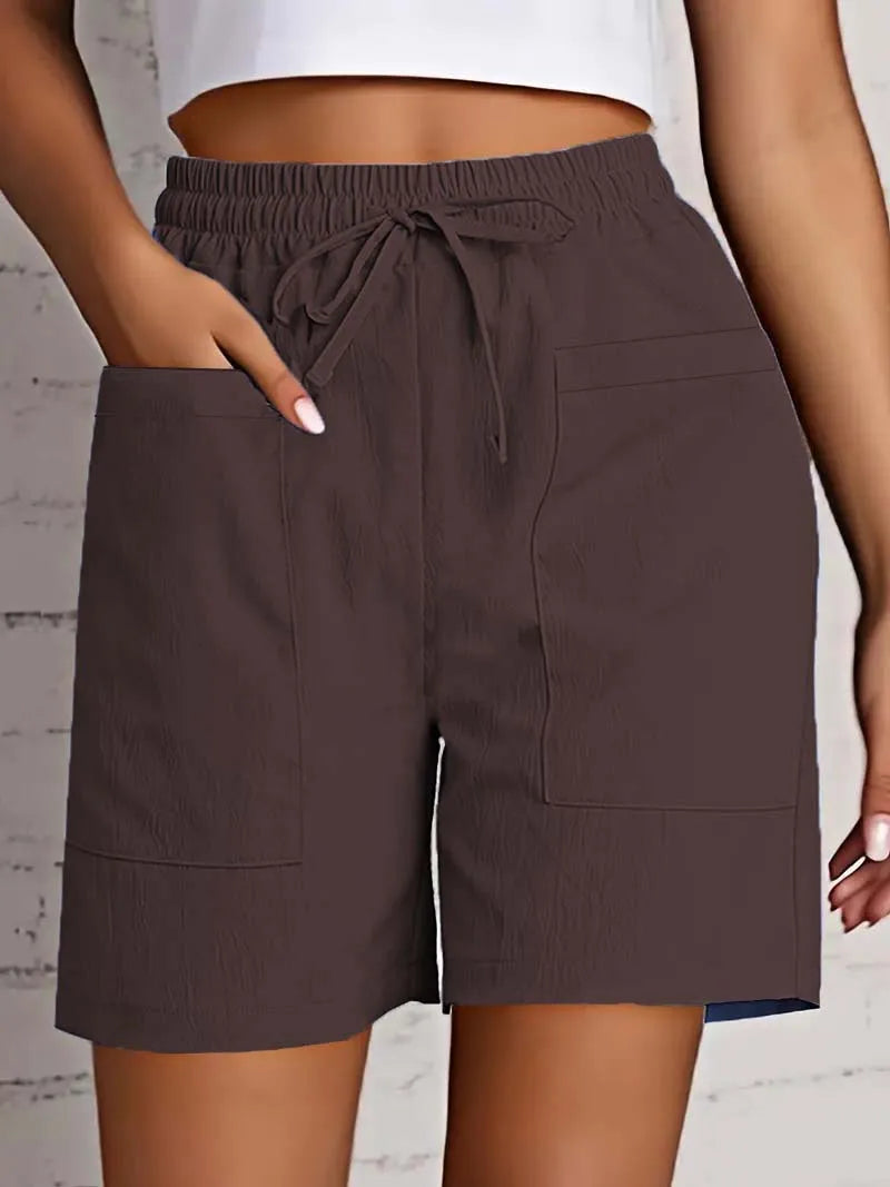 Women's cotton linen shorts – casual high waist shorts with side pockets