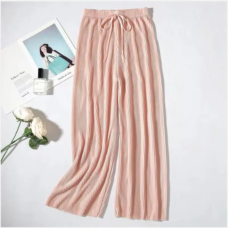 Wide Leg Pants for Women – Loose Fit Ice Silk Casual Cropped Trousers