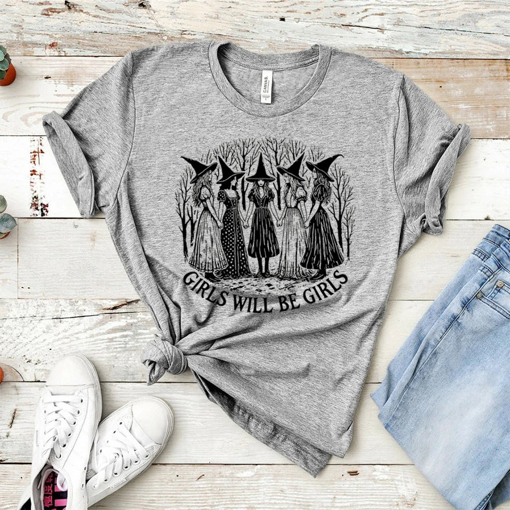 Halloween Witch T-Shirt | Girls Will Be Girls Witchy Vibes Tee