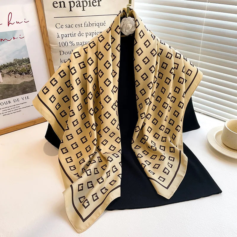 Women's Floral Silk Square Scarf – 90×90cm Headwrap & Hijab
