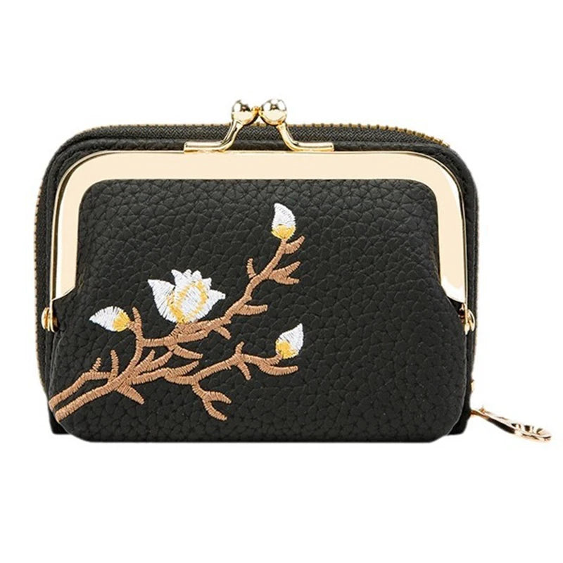 Women's PU Leather Short Wallet - Floral Pattern Large Capacity Purse with Money Hasp, Fashion Card Holder Coin Purse