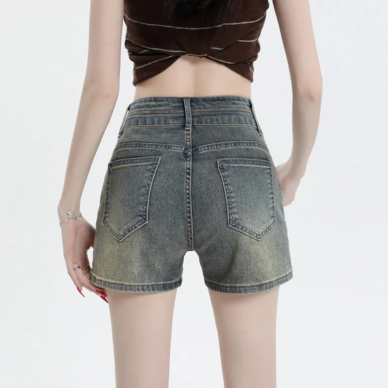 Women's High Waist Denim Shorts – Retro Button Loose Fit Summer Shorts