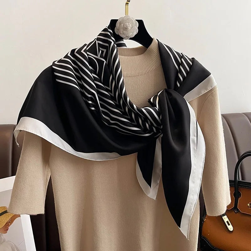 Women's Printed Square Silk Scarf – 90×90cm Headwrap & Bandana