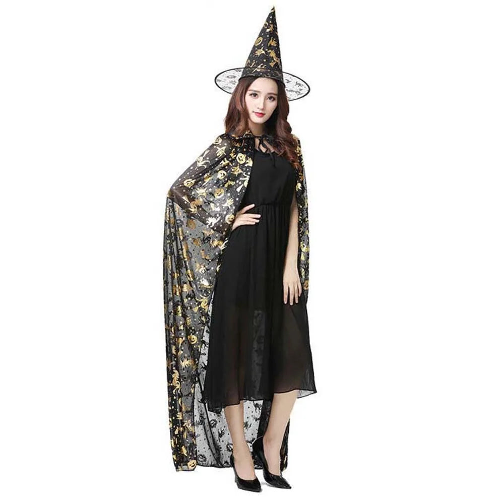 Halloween Witch Cloak & Hat Set | Pumpkin Bat Cosplay Costume