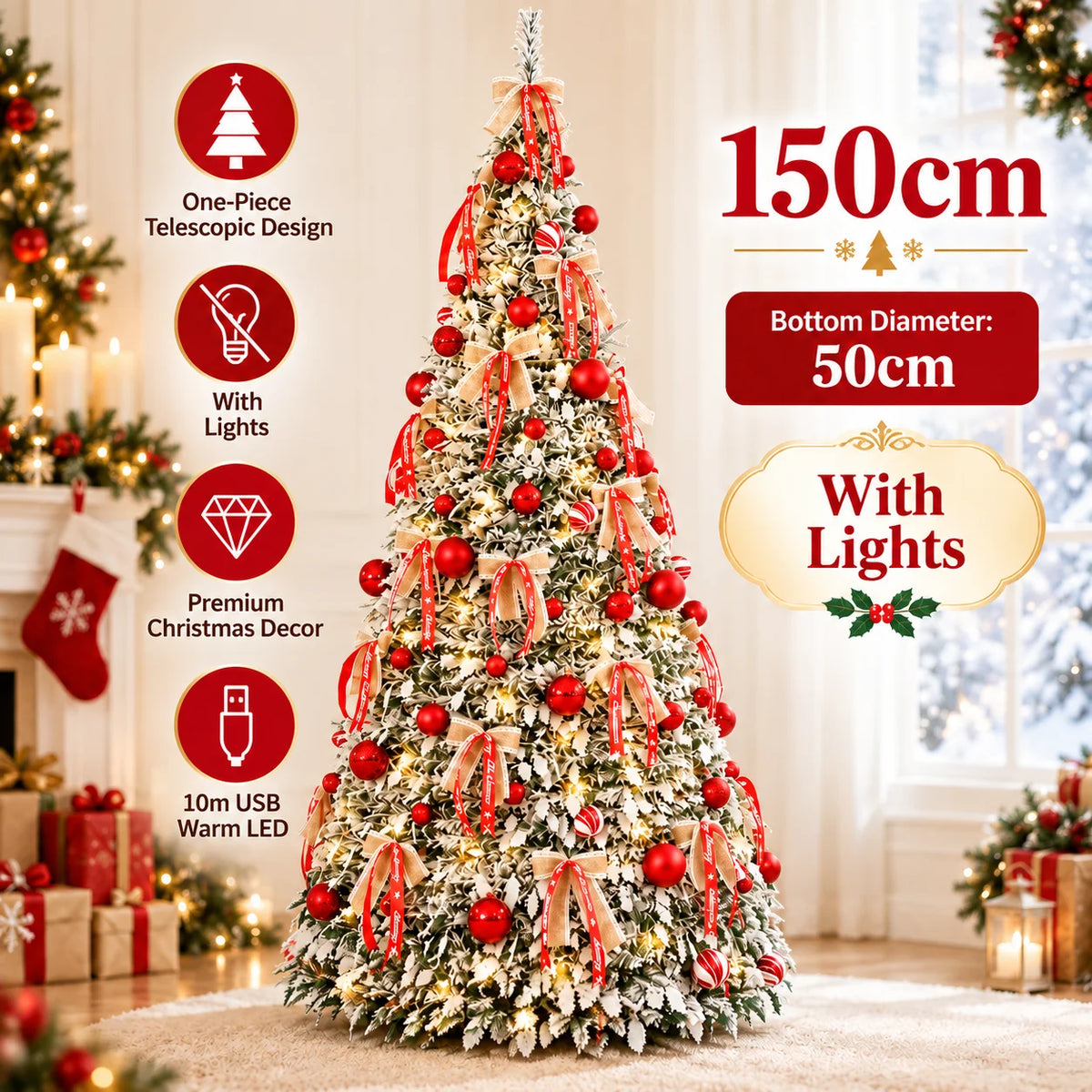 Foldable Christmas Tree – 120–210cm, With or Without Lights