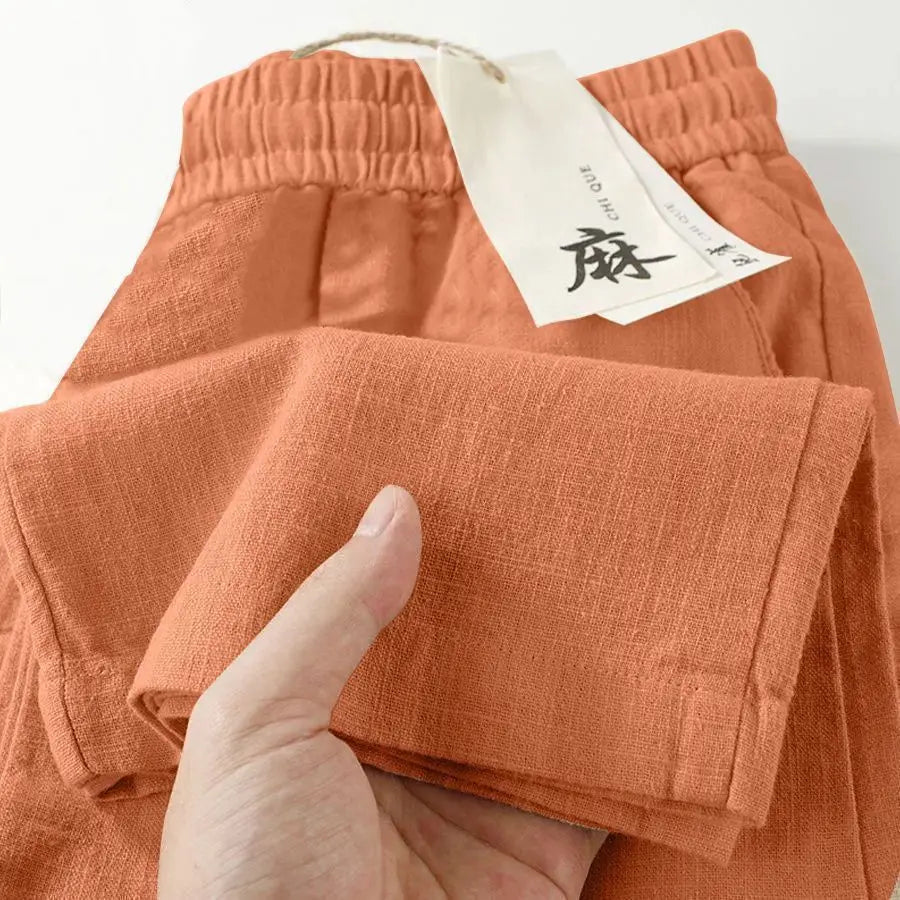 Women's Linen Wide-Leg Trousers – High Waist Casual Summer Pants