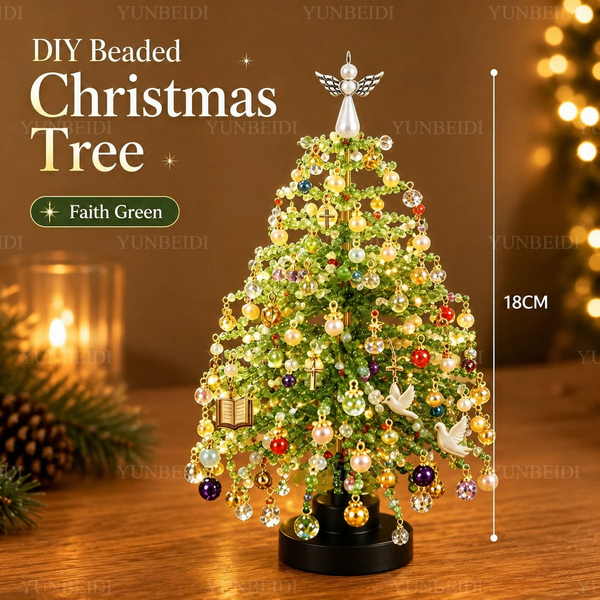 18cm DIY Beaded Christmas Tree Kit with LED Lights