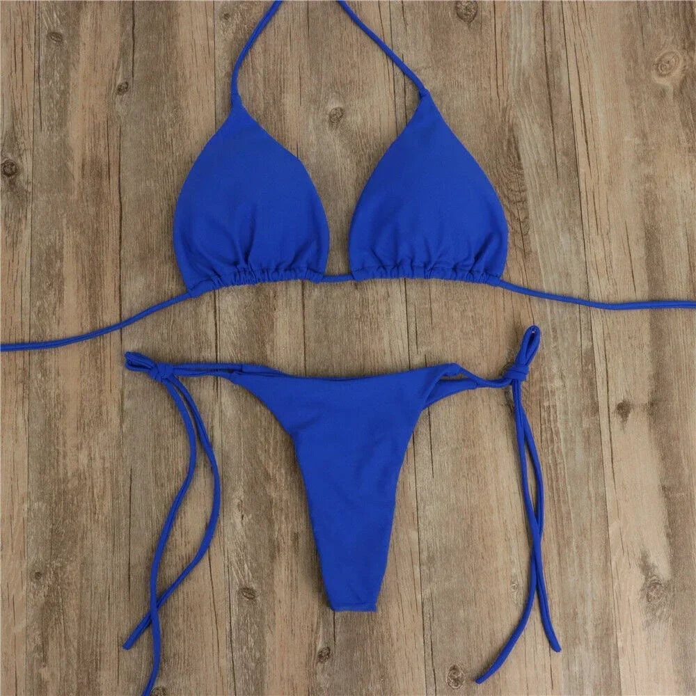 Pink Swimsuit Bikini Women Solid Color Sexy High Leg Thong Swimwear Bikinis Sets Female 2 Piece Bathing Suit Beachwear