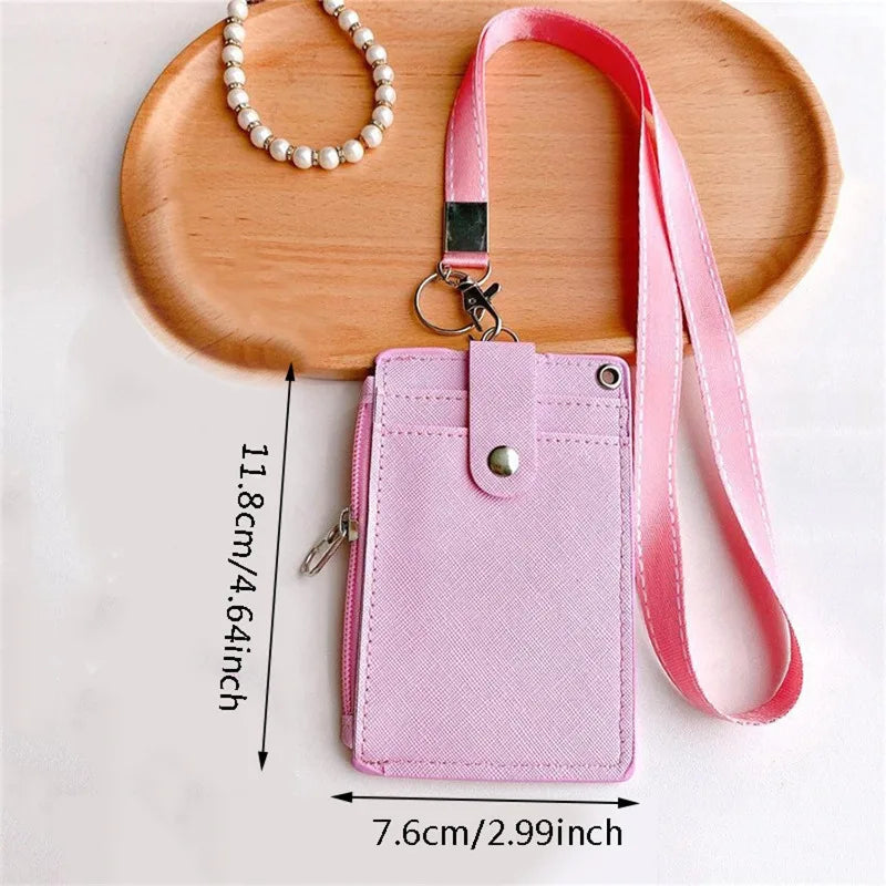 Women Men Purses Bags Solid Color 5-Card Slot Hanging Rope Card Holder Purse